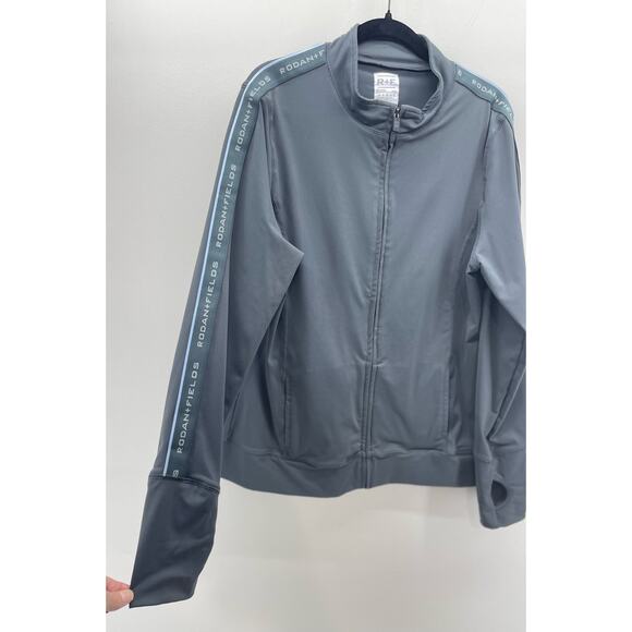 Rodan + Fields Logo Sleeve Gray Light Blue Lightweight Zip Front Active Jacket - Picture 3 of 5